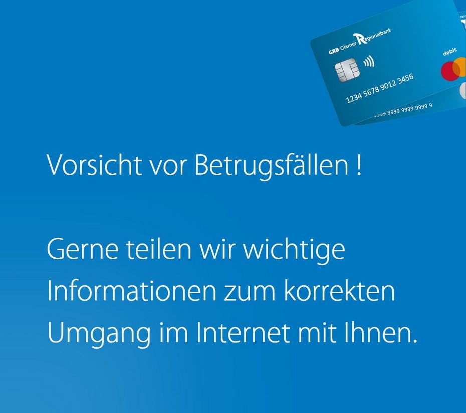 Text Vorsicht vor Betrugsfällen mit Karte